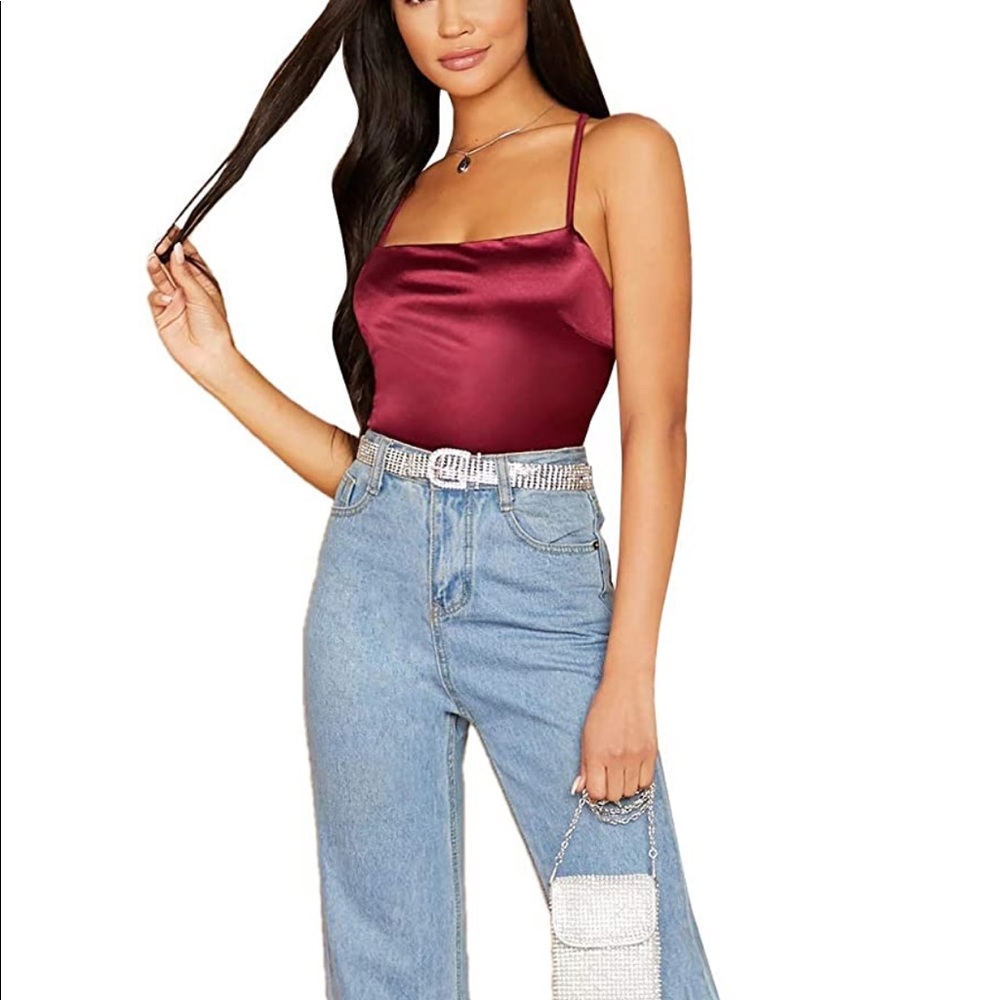 Verdusa Women's Satin Lace Up Strappy Backless Crop Cami Top Deep Red Crimson, L